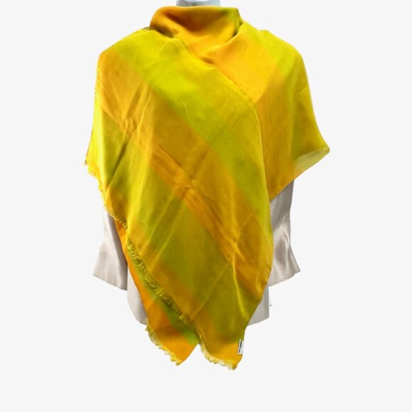 HERMES ParisLightGreen Orange Chiffon silk Scarf 70"x2 8  Logo H PrintFringe(34 - Picture 3 of 14